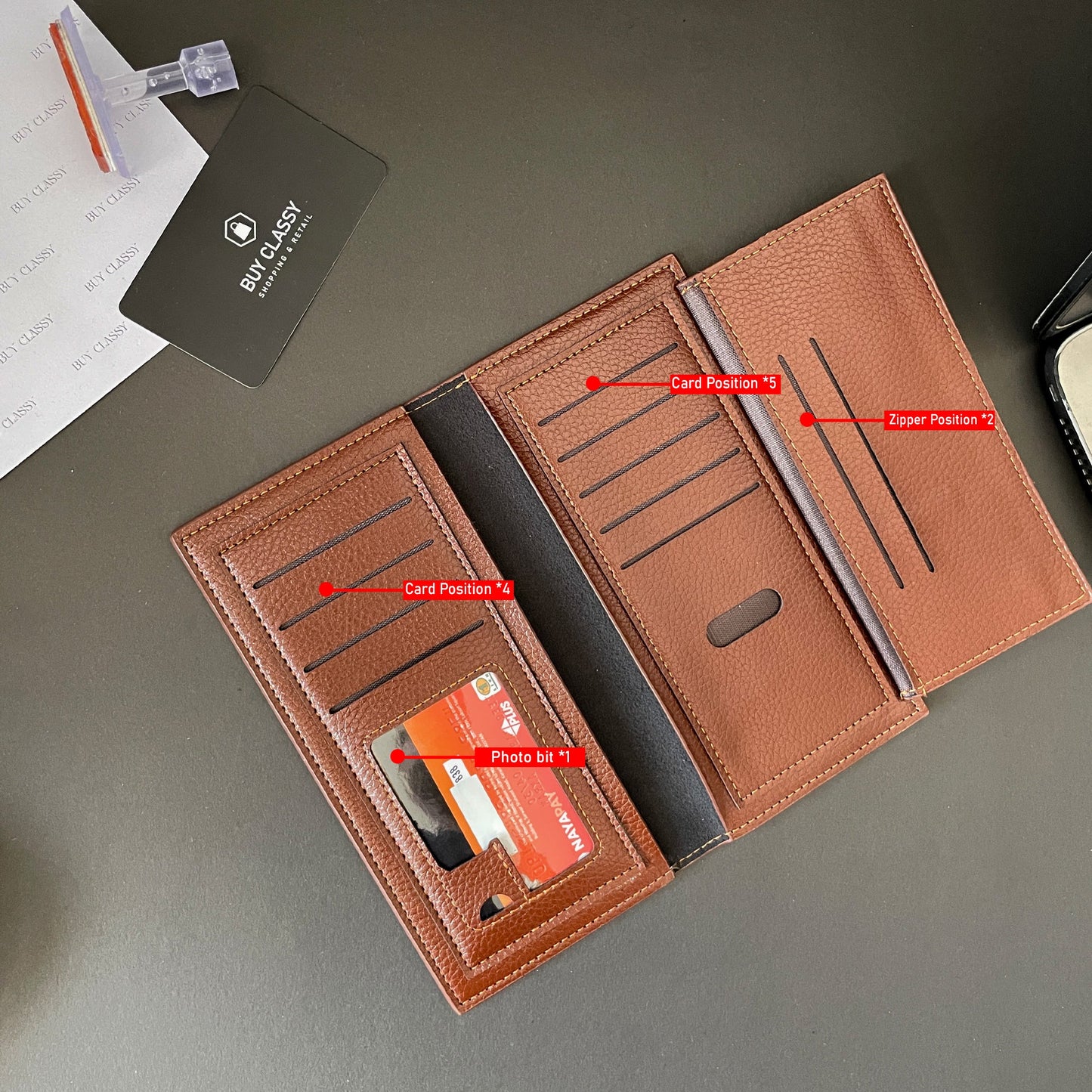 Long Wallet & Card Holder - Slim Design with ID Photo Frame, Multiple Card Slots