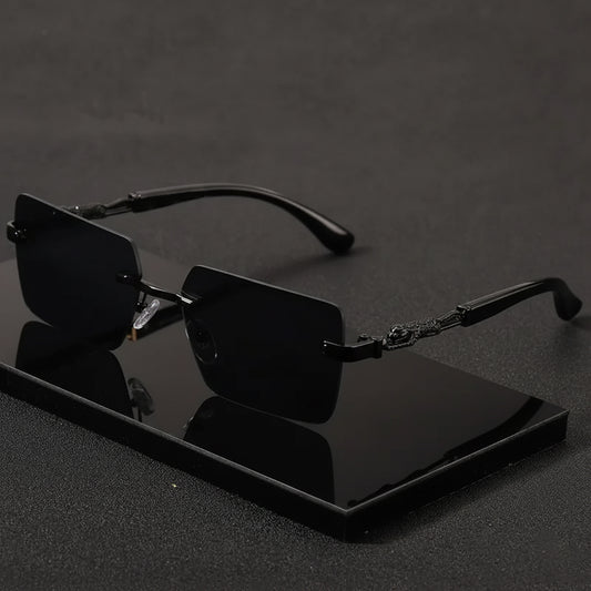 Rimless leopard print temples and a compact trendy frame