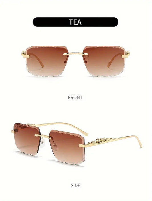 Rimless Leopard Detail Glasses with Anti-Reflection PC Lens, Zinc Alloy Frame