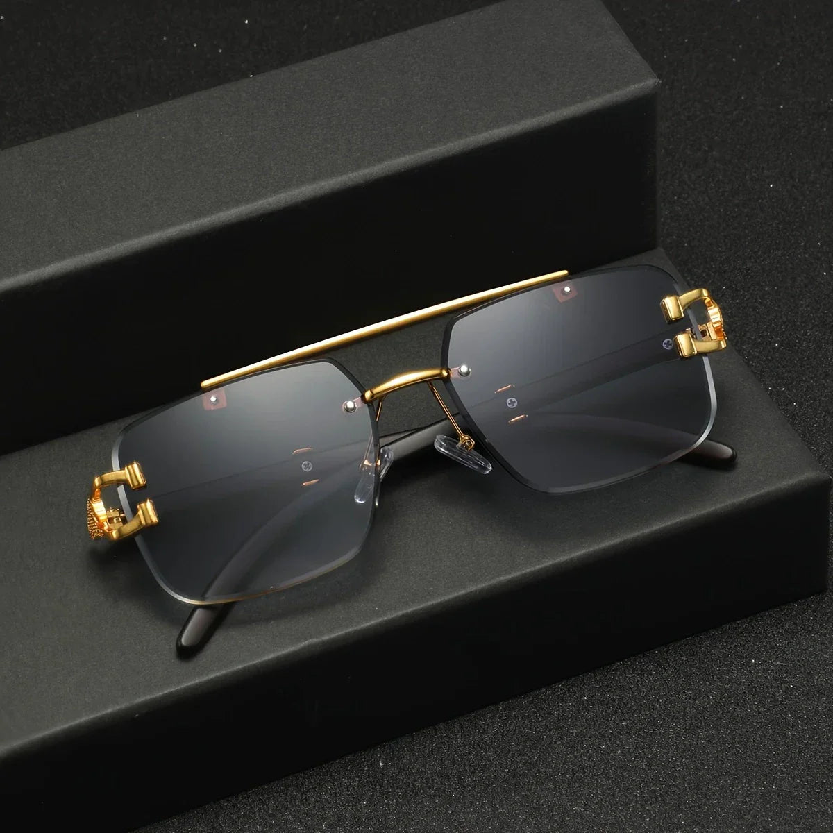 Men's Metal Square Frameless Double Bar Vintage High-Quality