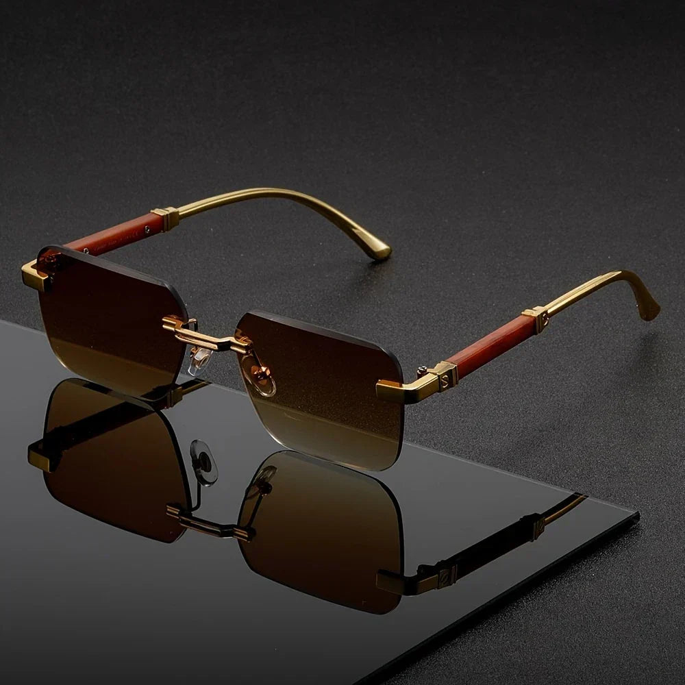 Elegant Unisex Gradient Frameless Fashion Glasses - Stylish Dark  Lenses