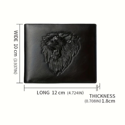 New Men's Lion Embossed Pattern Wallet, PU Leather Trifold Money Clip