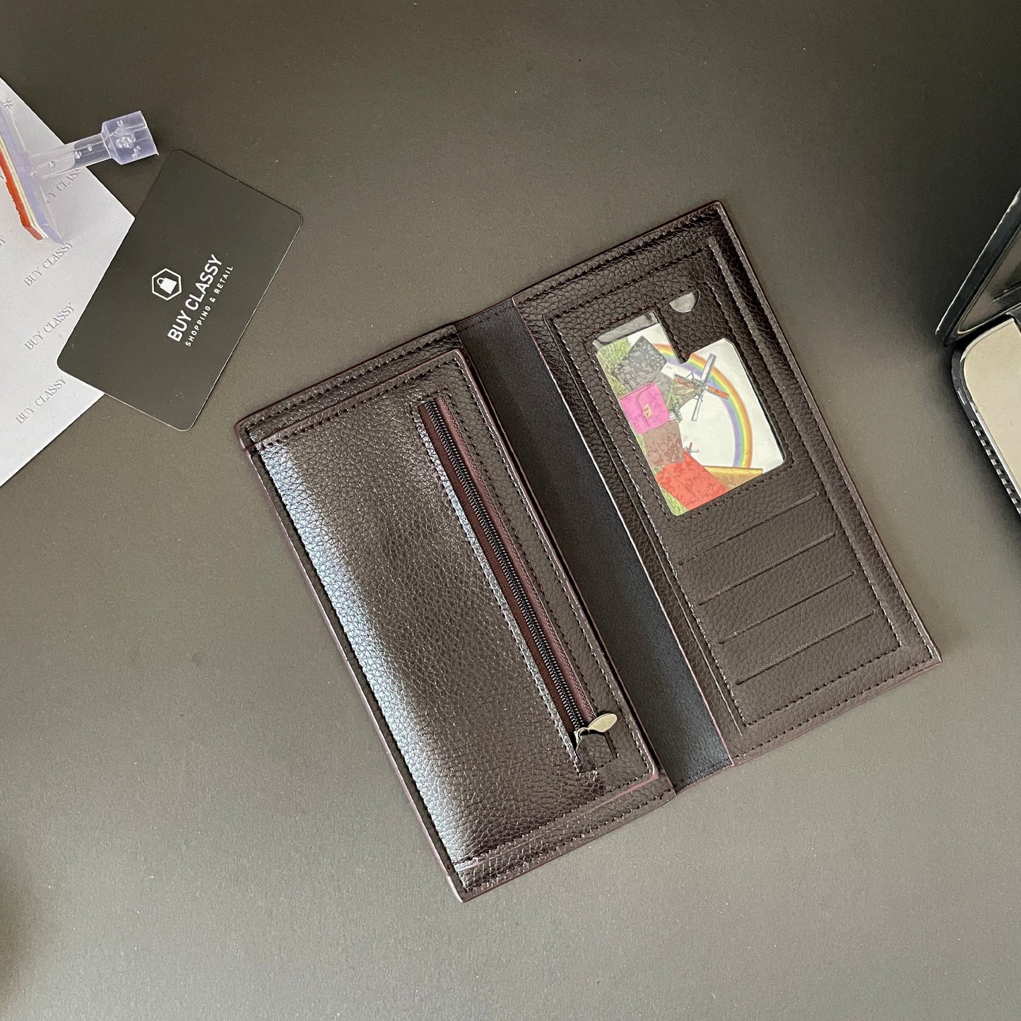 Long Wallet & Card Holder - Slim Design with ID Photo Frame, Multiple Card Slots