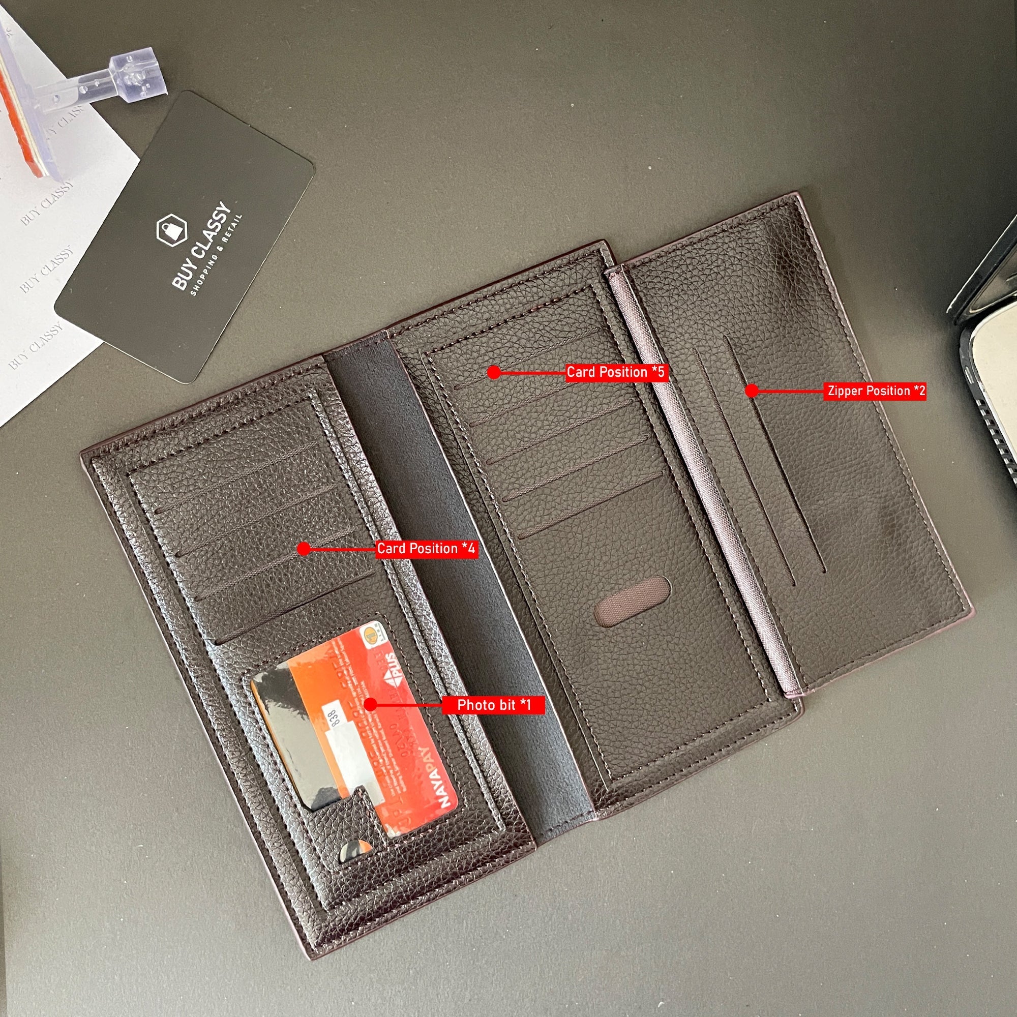 Long Wallet & Card Holder - Slim Design with ID Photo Frame, Multiple Card Slots