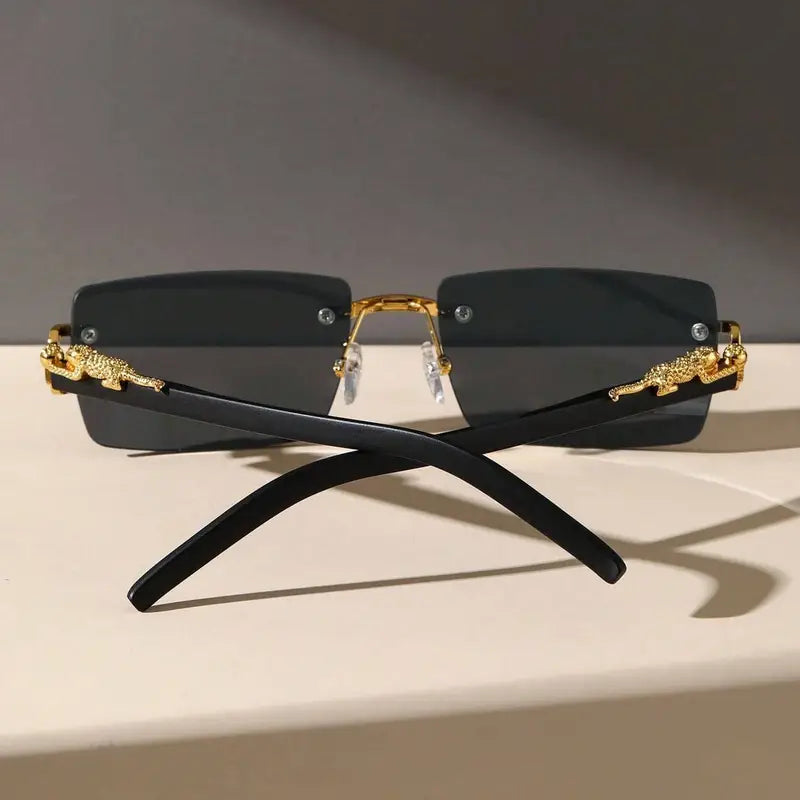 Black Rectangular Frames with Golden-Tone Metal Glasses