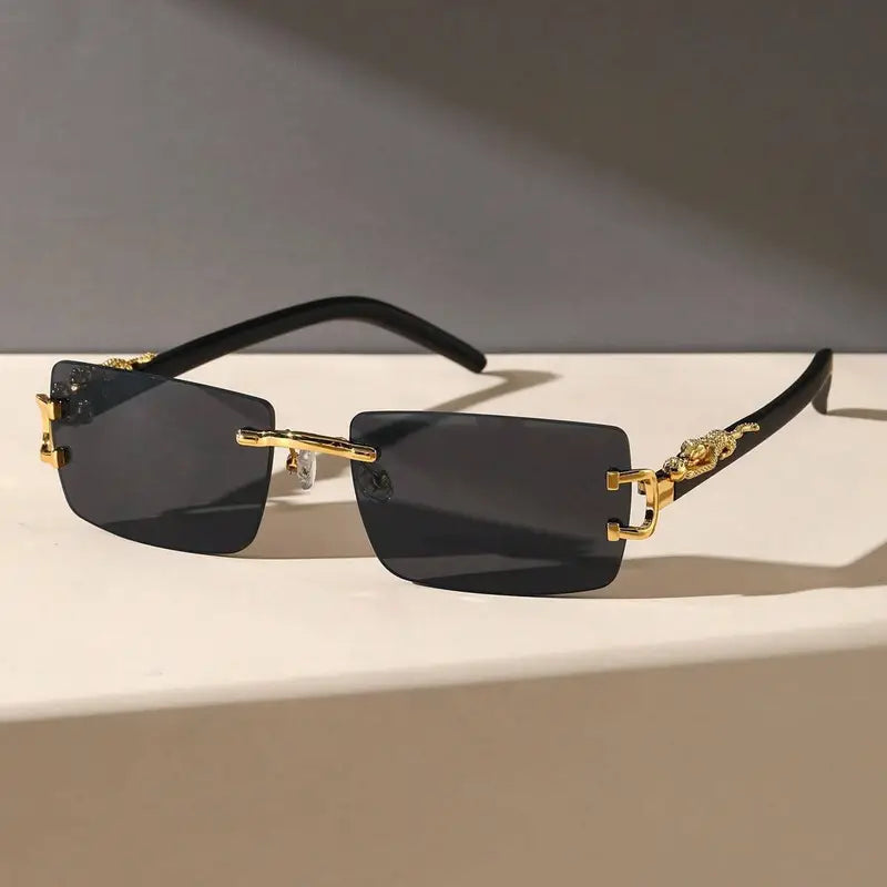 Black Rectangular Frames with Golden-Tone Metal Glasses