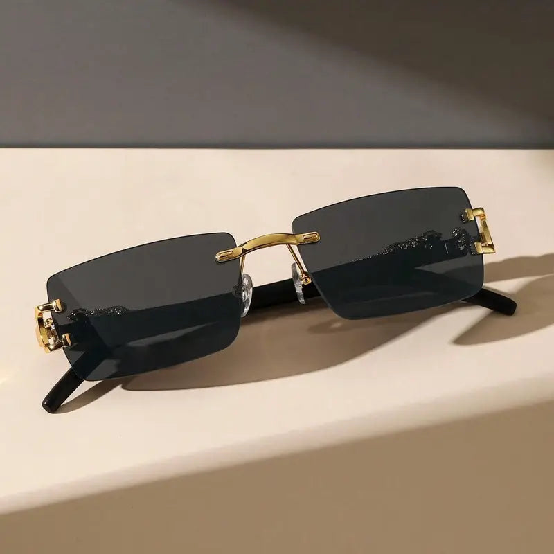 Black Rectangular Frames with Golden-Tone Metal Glasses