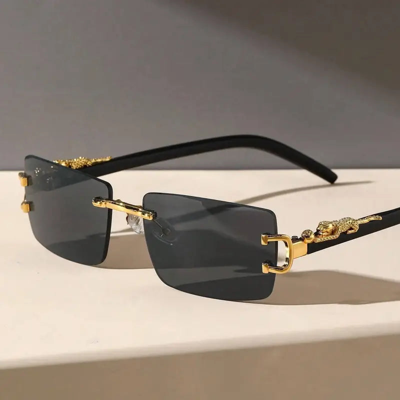 Black Rectangular Frames with Golden-Tone Metal Glasses