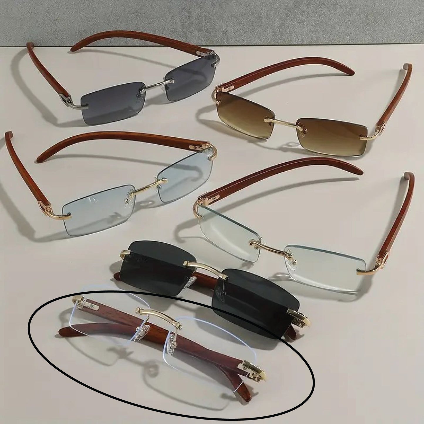 Wooden Texture Glasses, Frameless Decorative Glasses for Men