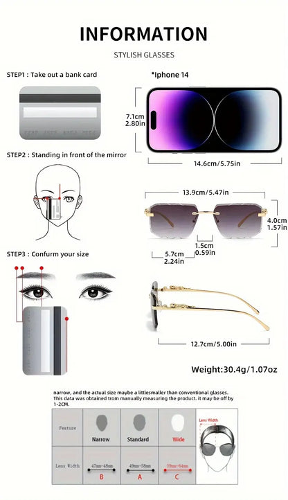 Rimless Leopard Detail Glasses with Anti-Reflection PC Lens, Zinc Alloy Frame