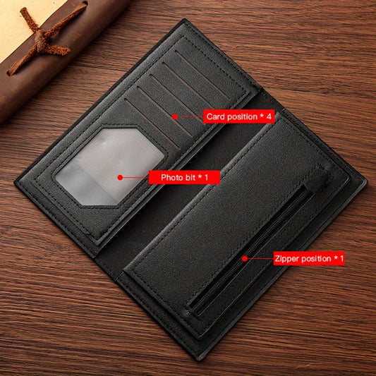 Men's Elegant Long PU Wallet, Casual Style Solid Color with Secure Zipper