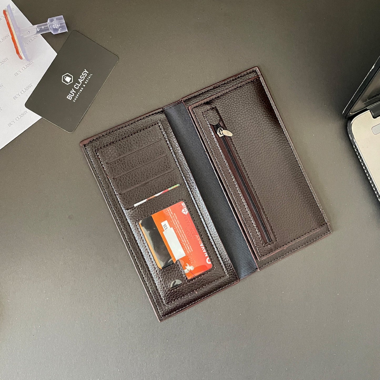 remium Genuine Leather Long Wallet for Men