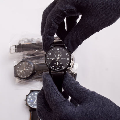 Quartz Watch with Faux Leather Strap - Casual Style, Round Dial