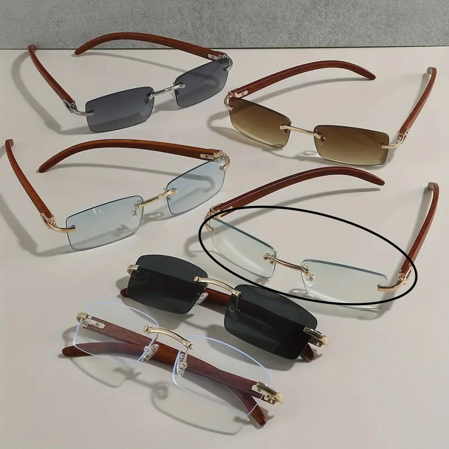 Wooden Texture Glasses, Frameless Decorative Glasses for Men