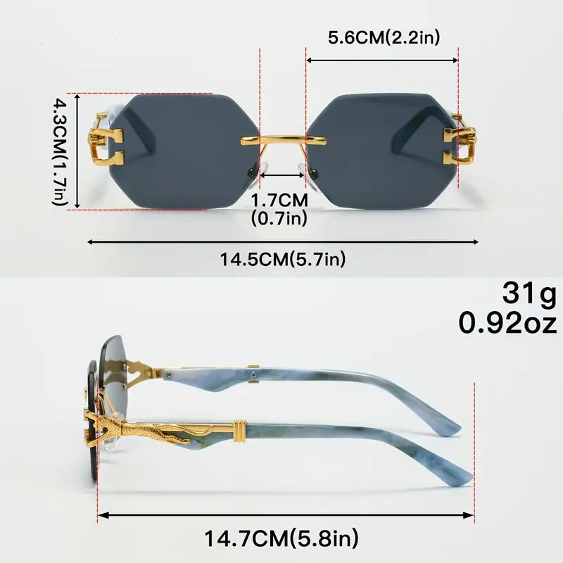 Rimless Fashionable Glasses, Embellished with Metal Leopard Prints