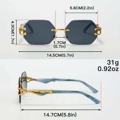 Rimless Fashionable Glasses, Embellished with Metal Leopard Prints