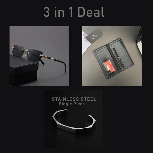 Frameless Glasses + Men's Long Wallet + Hexa Bracelet