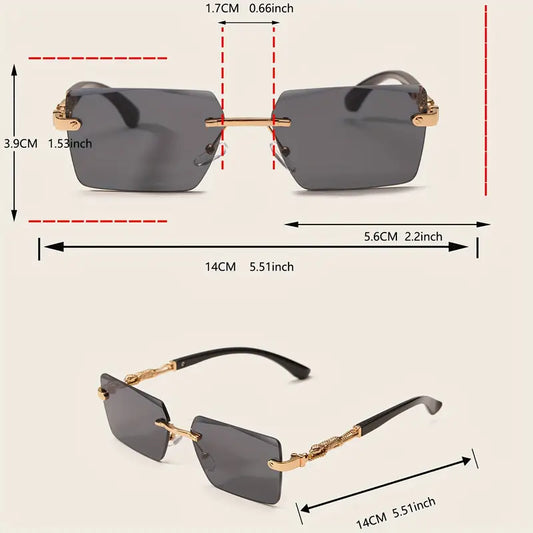 Rimless leopard print temples and a compact trendy frame