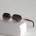 Retro Rimless Fashion Glasses with Wood-Look Temples