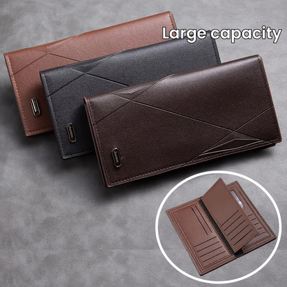 Men's Elegant Long PU Wallet, Casual Style Solid Color with Secure Zipper