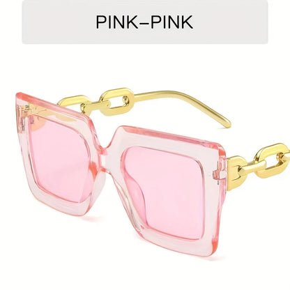 Fashion Large Frame Decorative Glasses, PC Material, Chain Mirror Legs