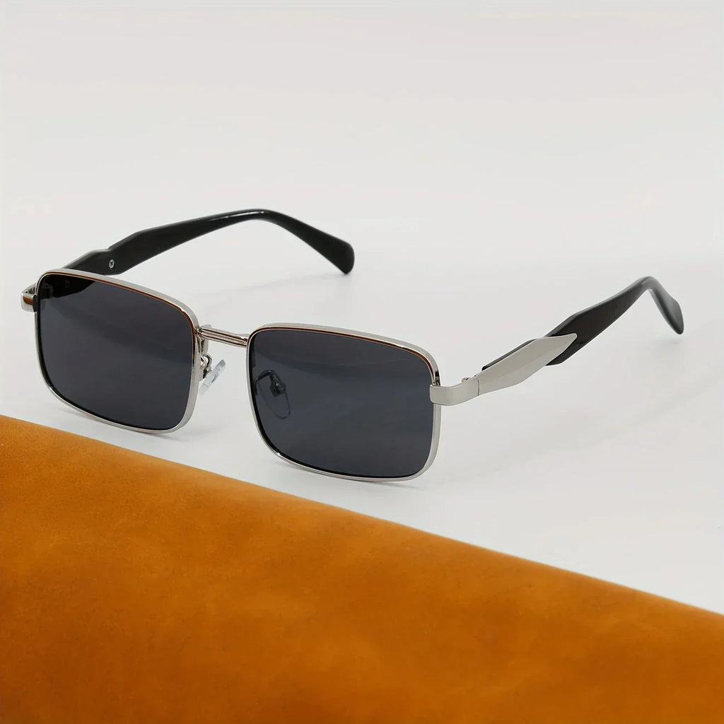 Men's Retro Square Metal Frame Fashion Glasses with Golden Accents