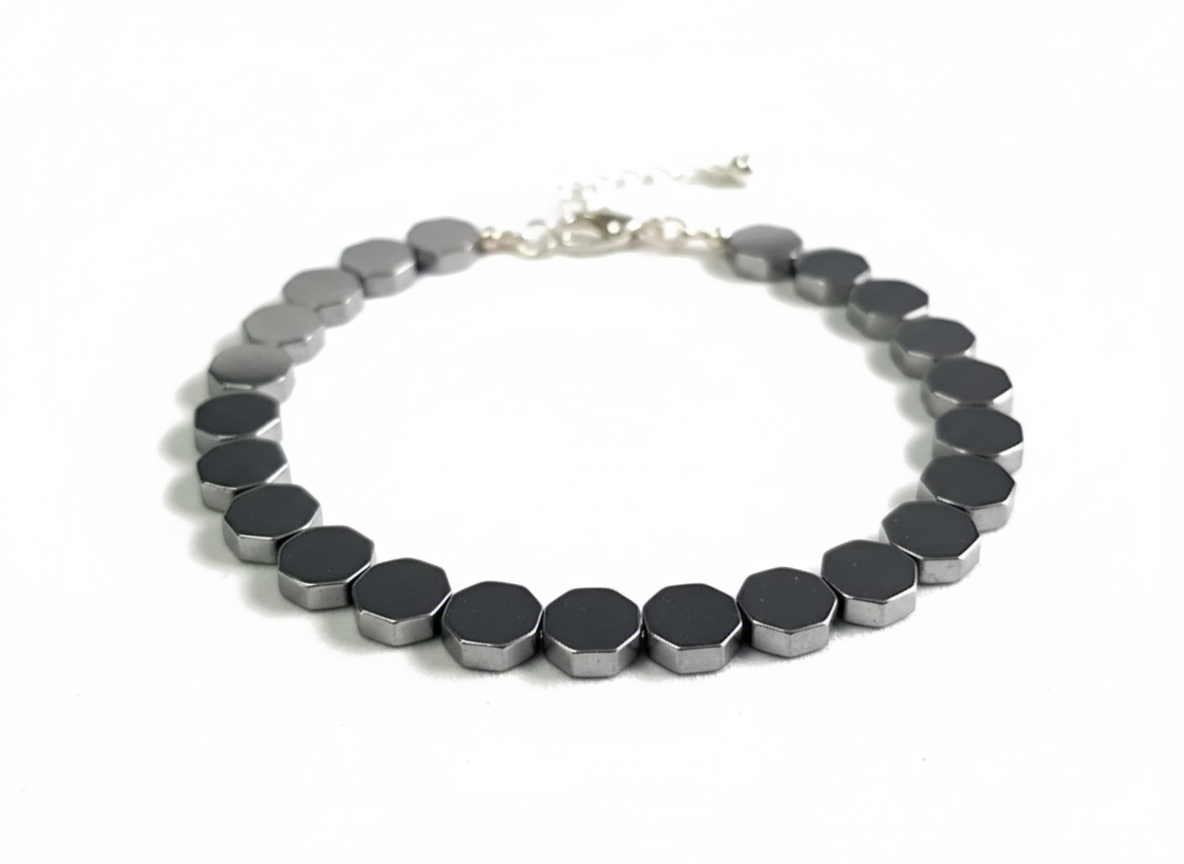 Metallic Black Octalink Hematite Bracelet