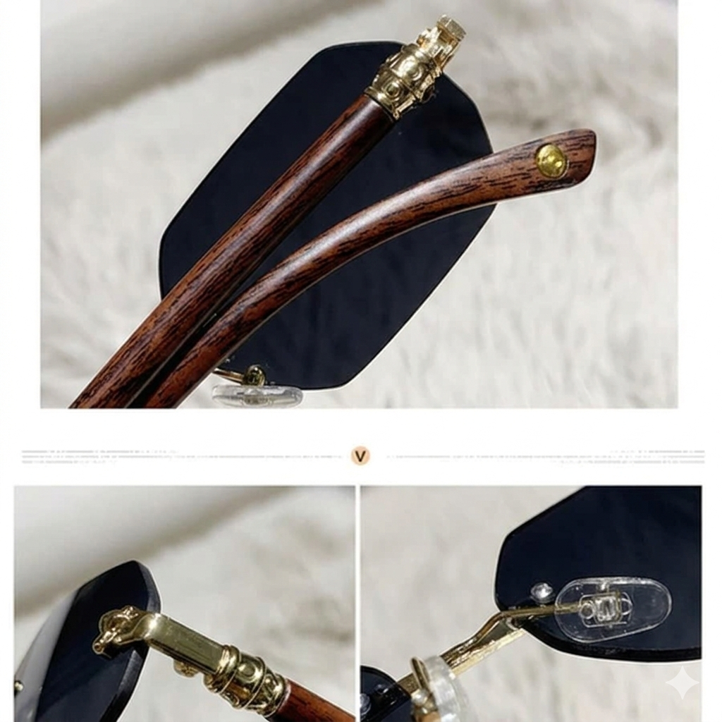 Vintage Faux Wood Frame Headband Rimless, Edgeless Sunglasses