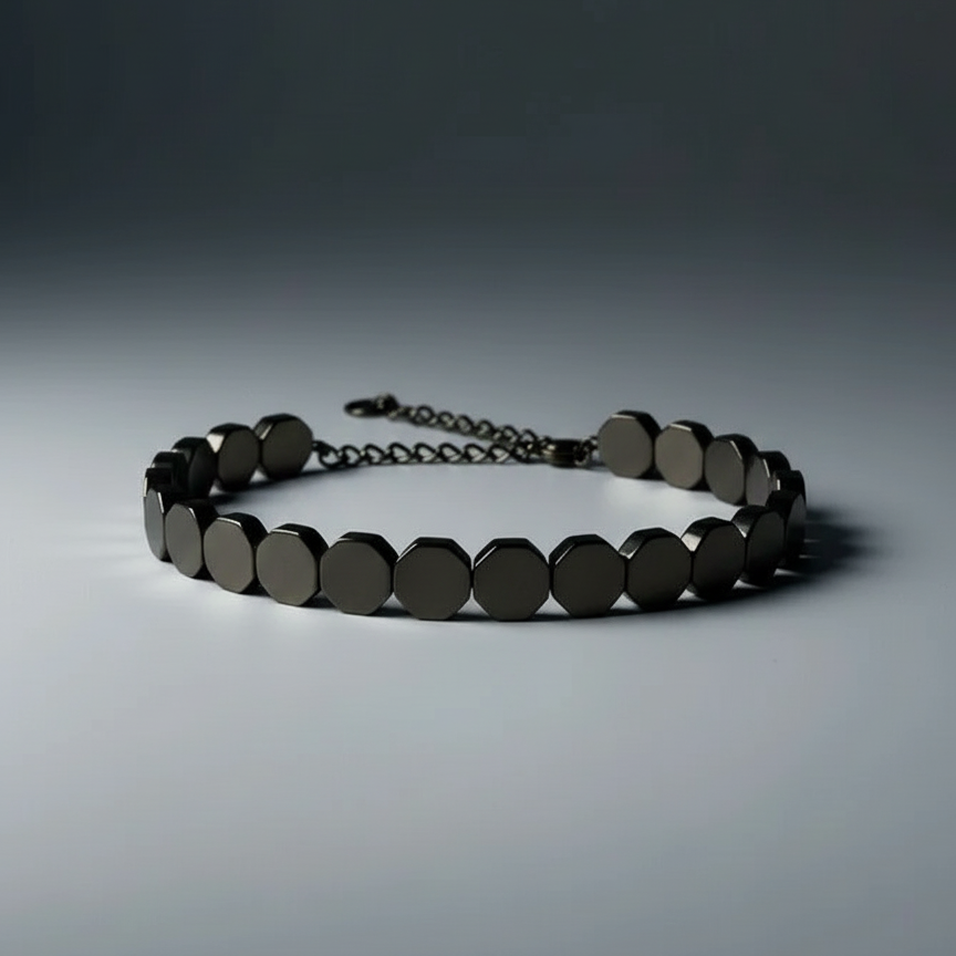 Metallic Black Octalink Hematite Bracelet