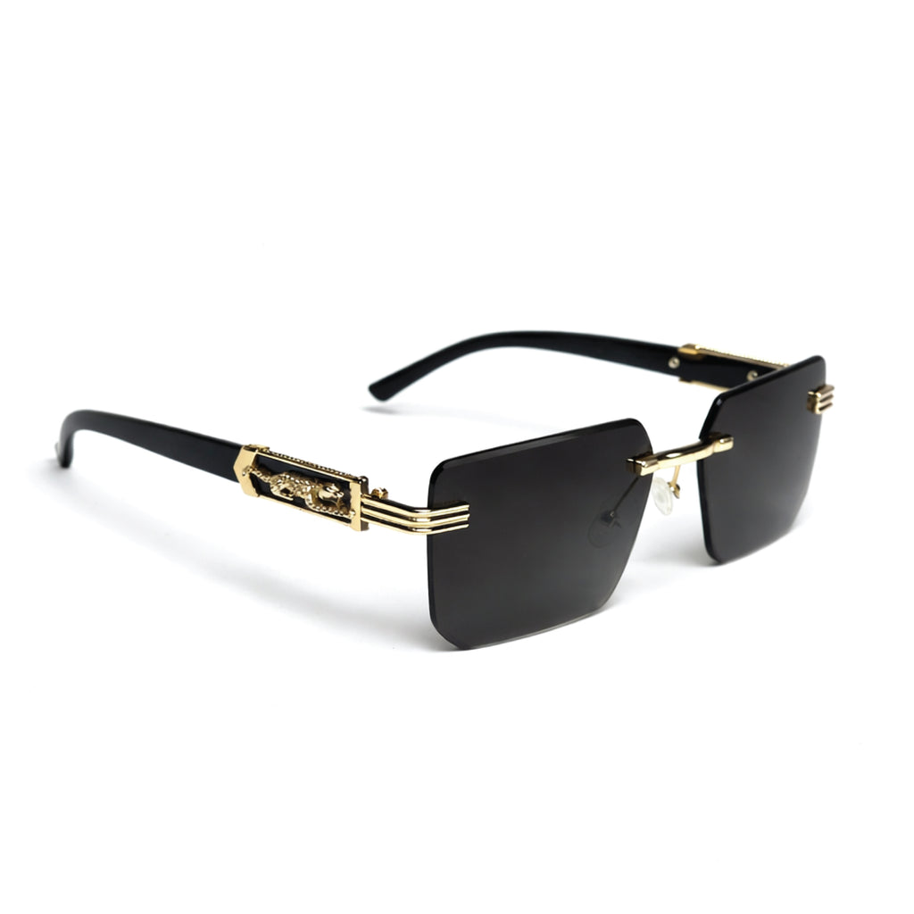 Cartier Leopard Print Black Rimless Sunglasses