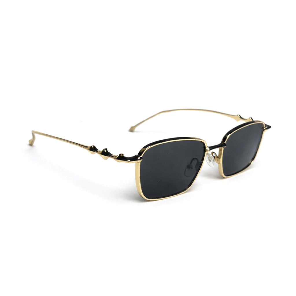 Metal Frame Fashion Glasses with Gradient Blue Lenses & Golden-Tone Rectangular Design