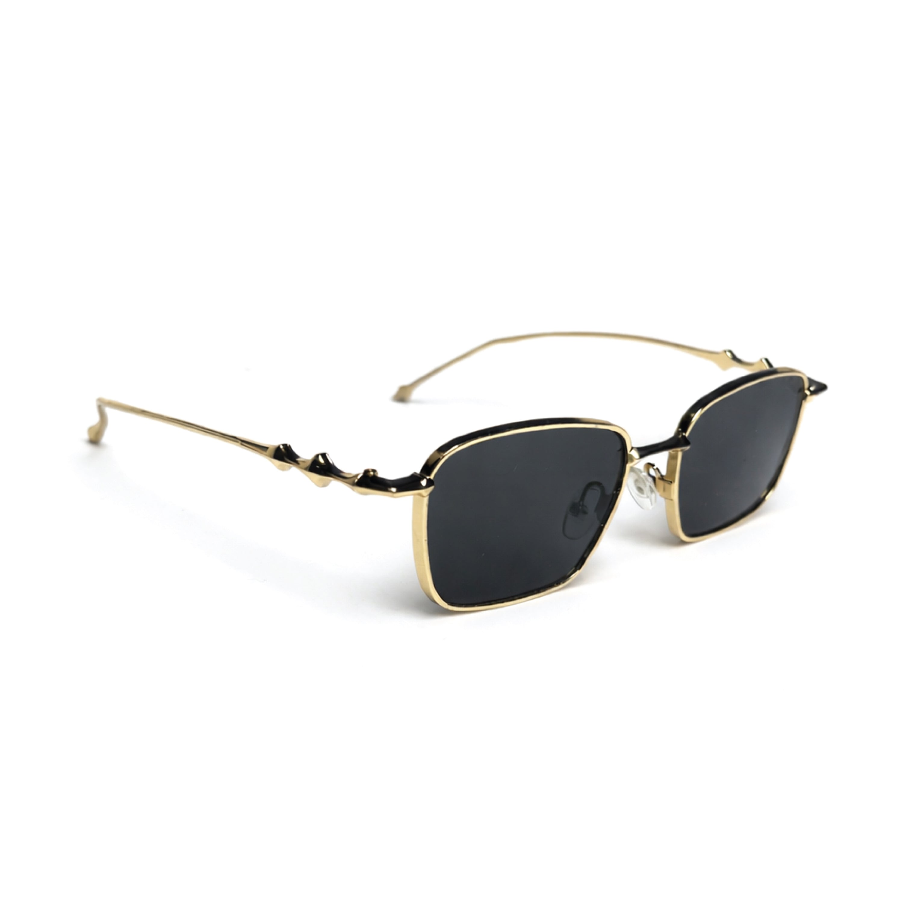 Metal Frame Fashion Glasses with Gradient Blue Lenses & Golden-Tone Rectangular Design