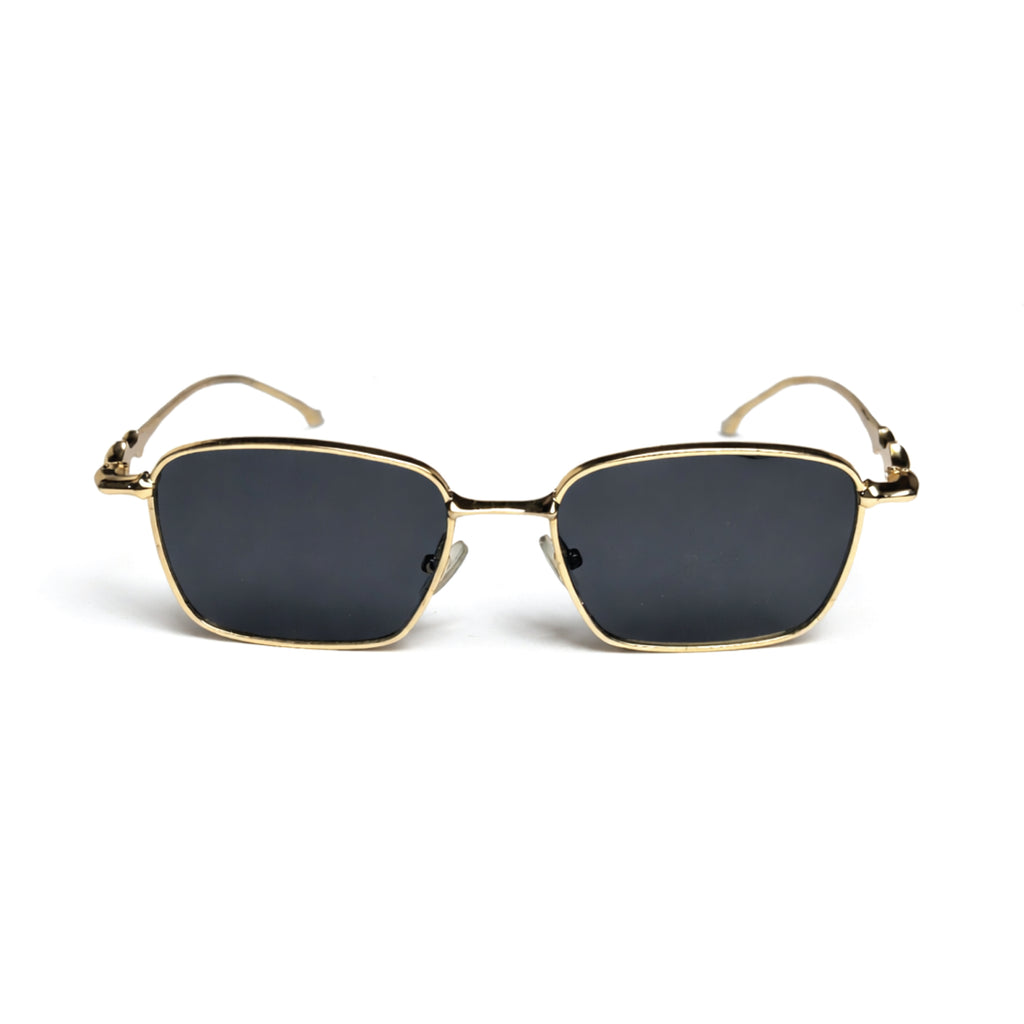 Metal Frame Fashion Glasses with Gradient Blue Lenses & Golden-Tone Rectangular Design