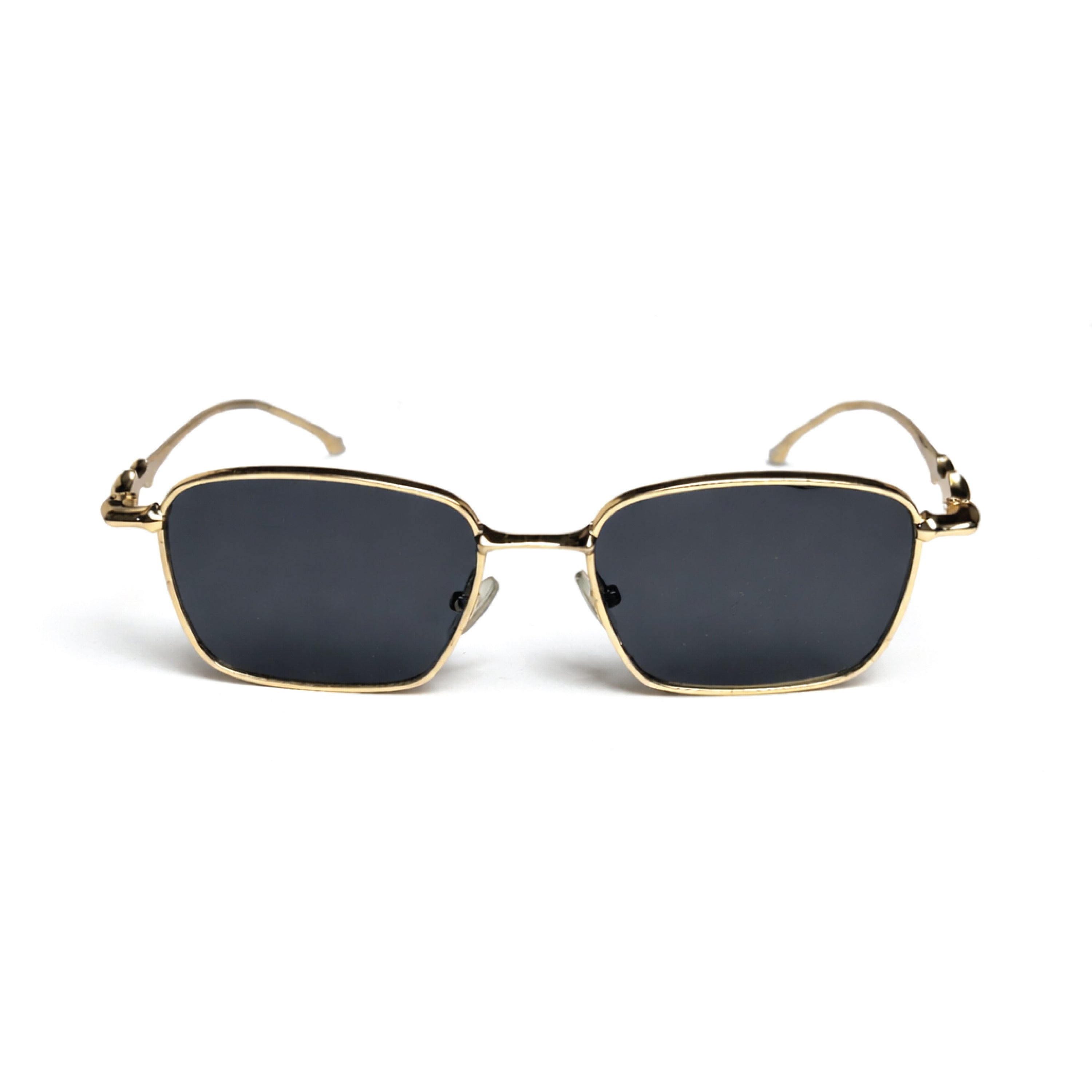 Metal Frame Fashion Glasses with Gradient Blue Lenses & Golden-Tone Rectangular Design