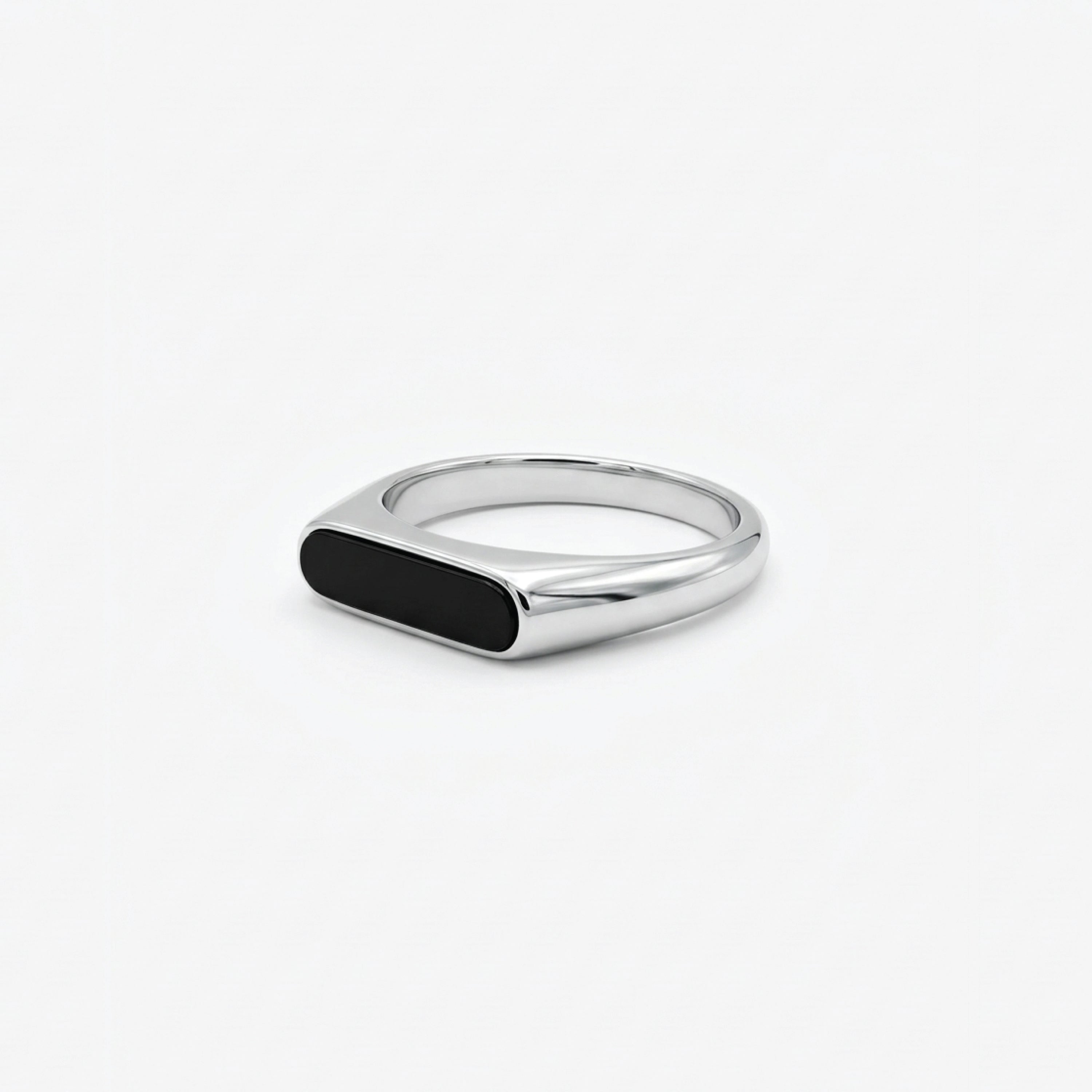 Lost Souls black resin signet ring in stainless steel