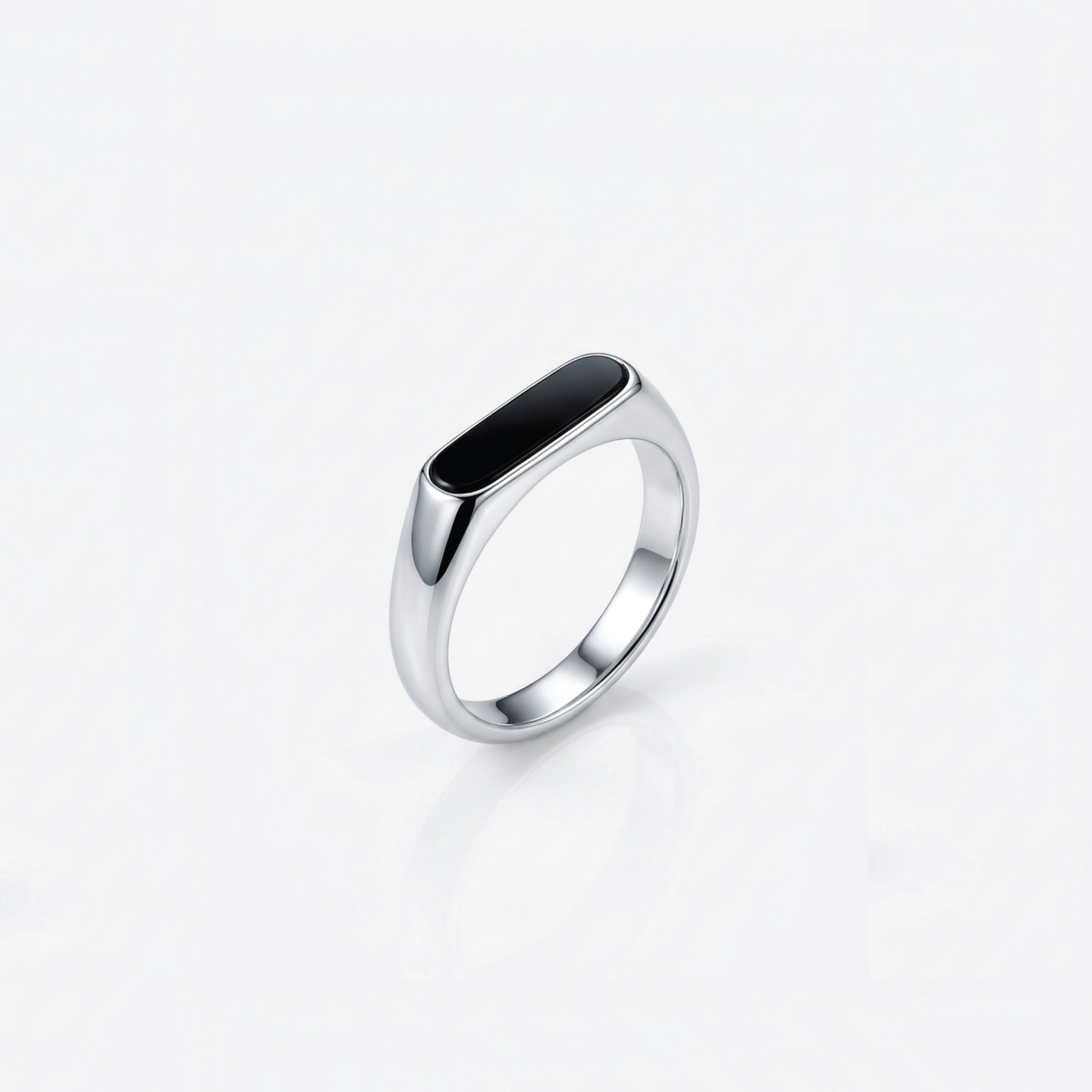 Lost Souls black resin signet ring in stainless steel