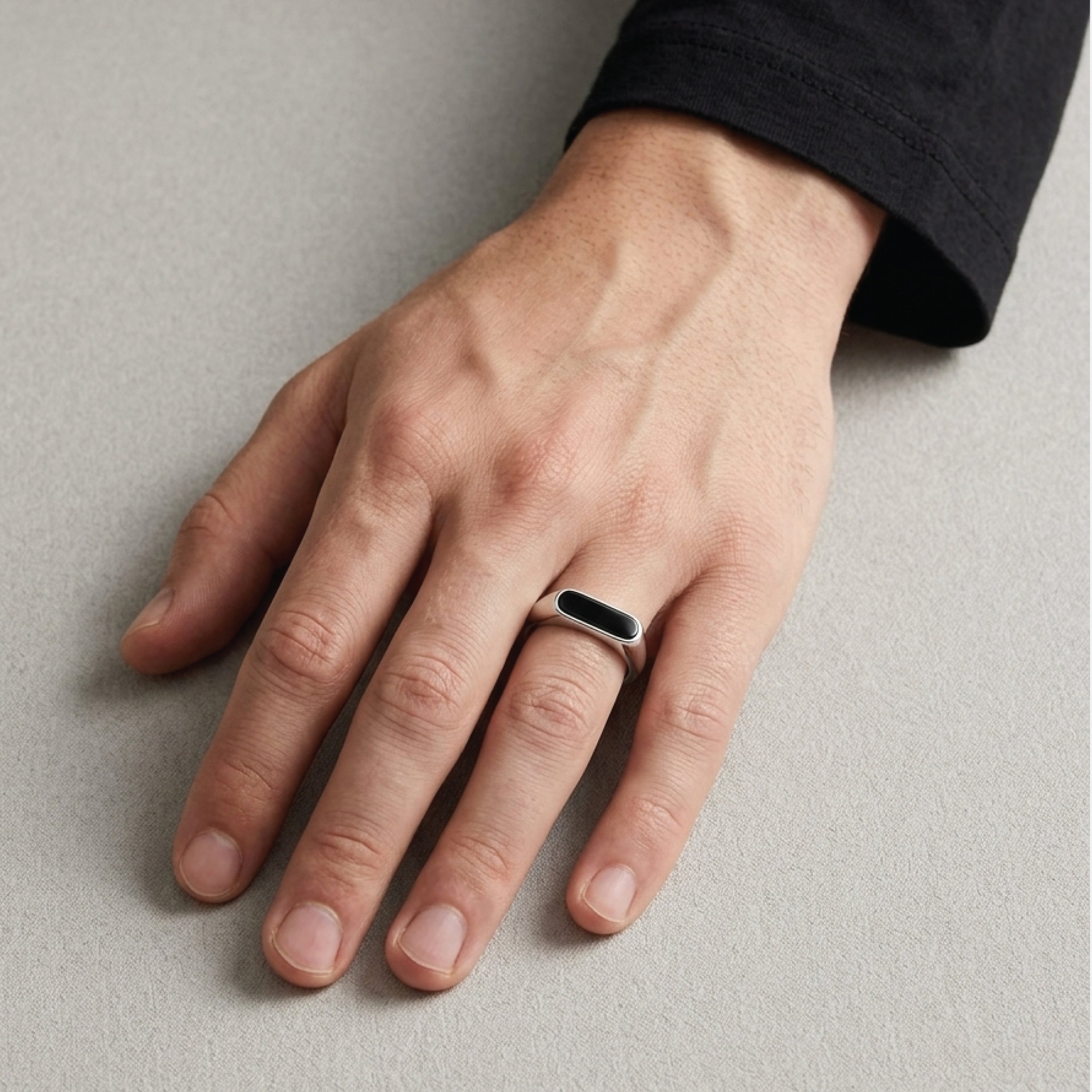 Lost Souls black resin signet ring in stainless steel