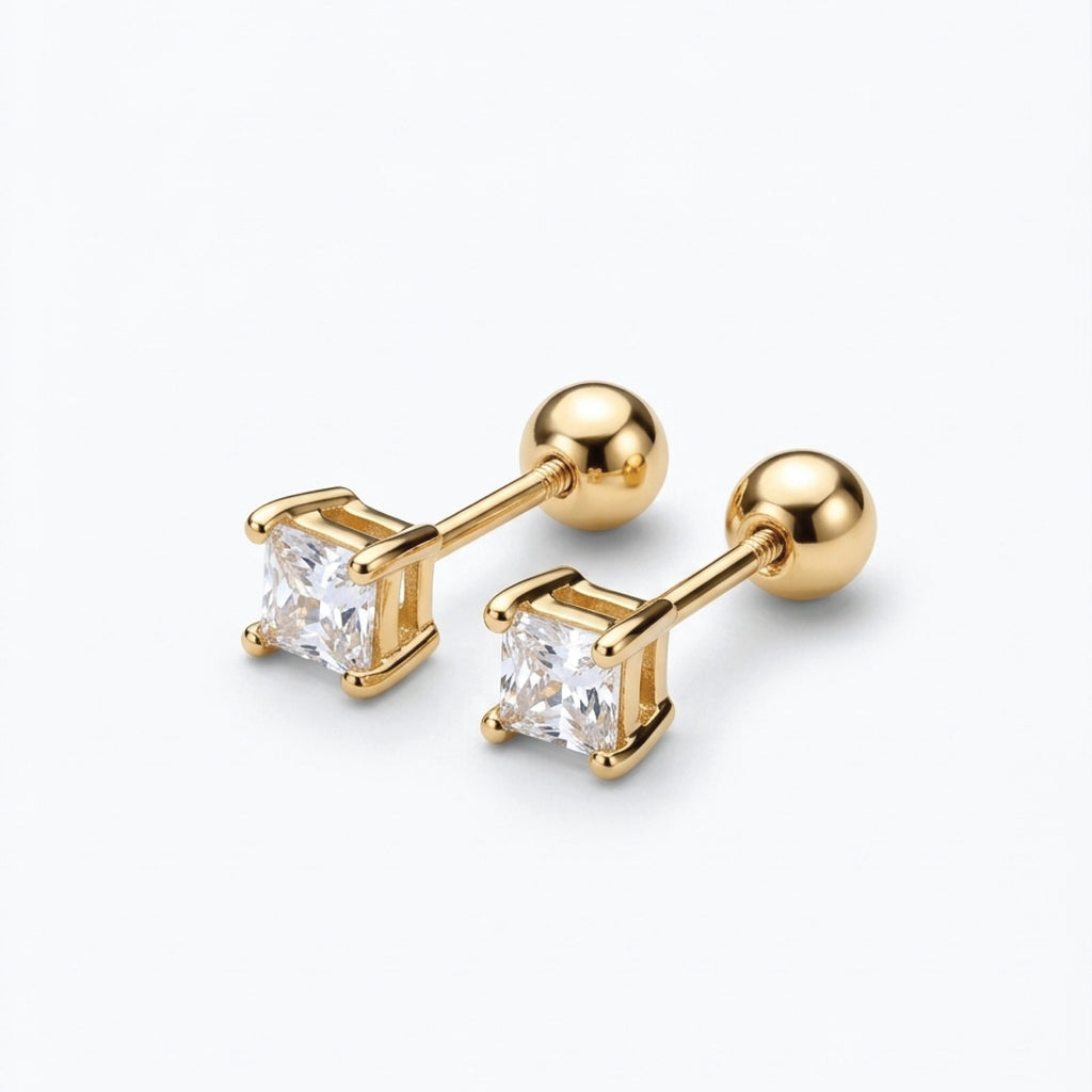 Square Heart Screw Stud Helix Daith Earrings