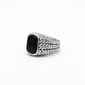 Rectangle Onyx Knitted Silver Men Ring