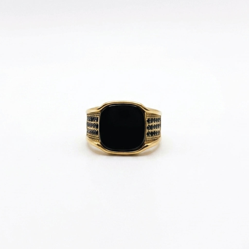 Rhodium plated black onyx ring