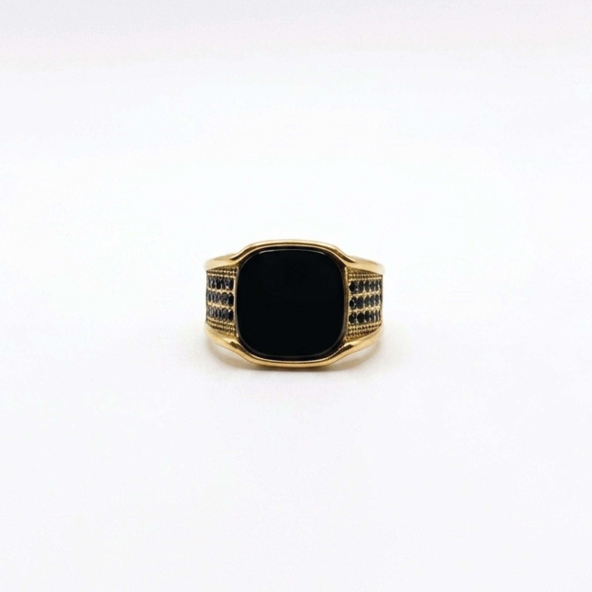Rhodium plated black onyx ring