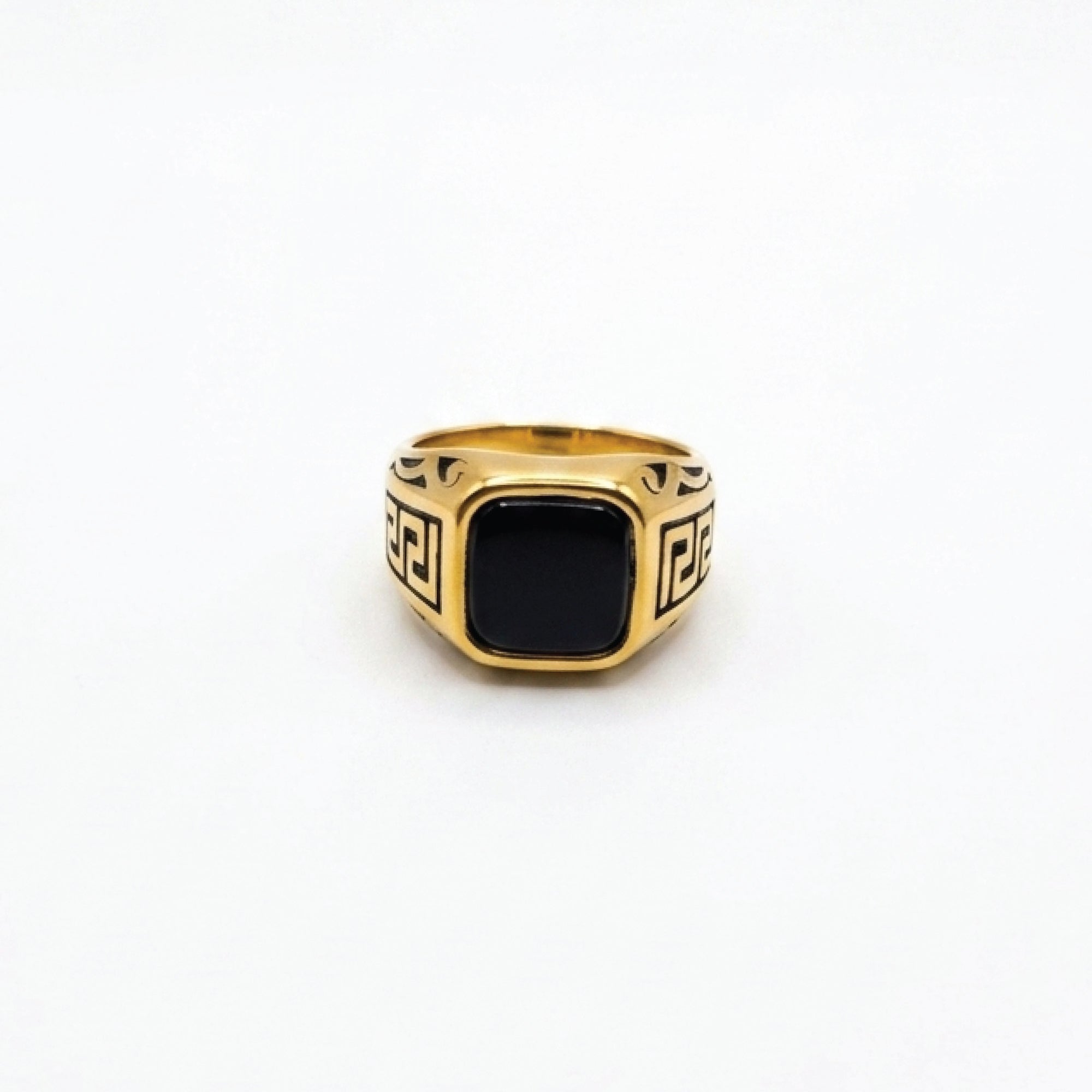 Black Stone Meander Ring