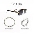 Prestige Leopard Sunglasses + Rope Silver Chai + Silver Greek Ring