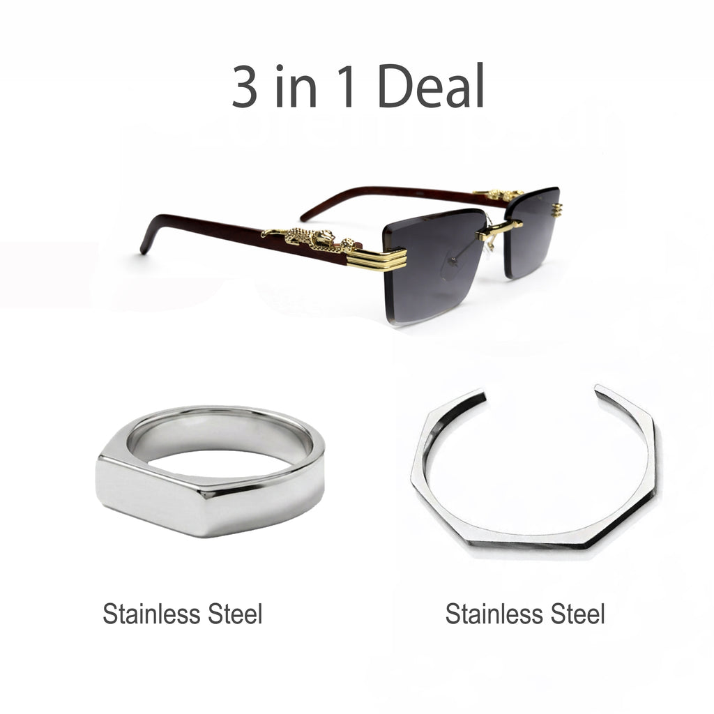 Prestige Leopard Sunglasses + Hexa Bracelet + Silver Greek Ring