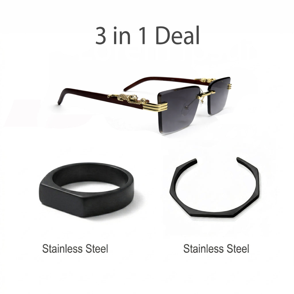 Prestige Leopard Sunglasses + Rope Silver Chai + Silver Greek Ring