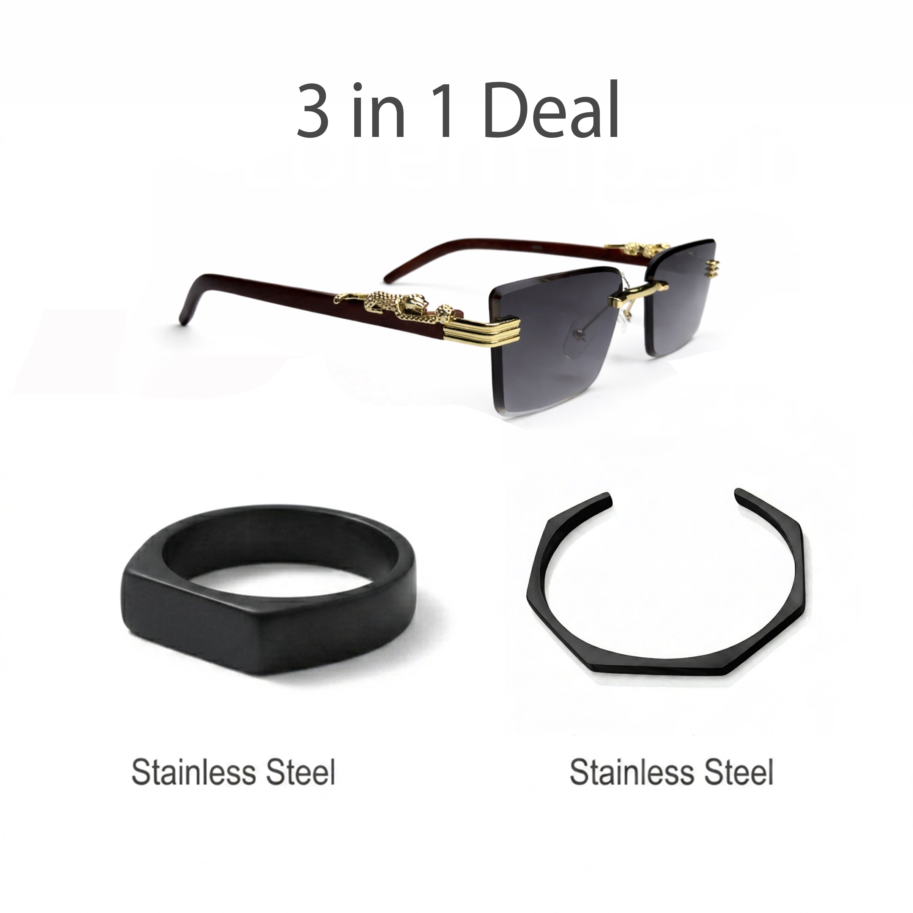 Prestige Leopard Sunglasses + Rope Silver Chai + Silver Greek Ring
