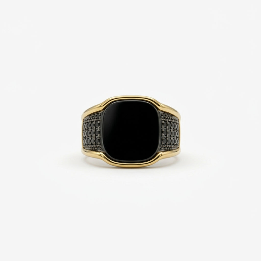 Rhodium plated black onyx ring