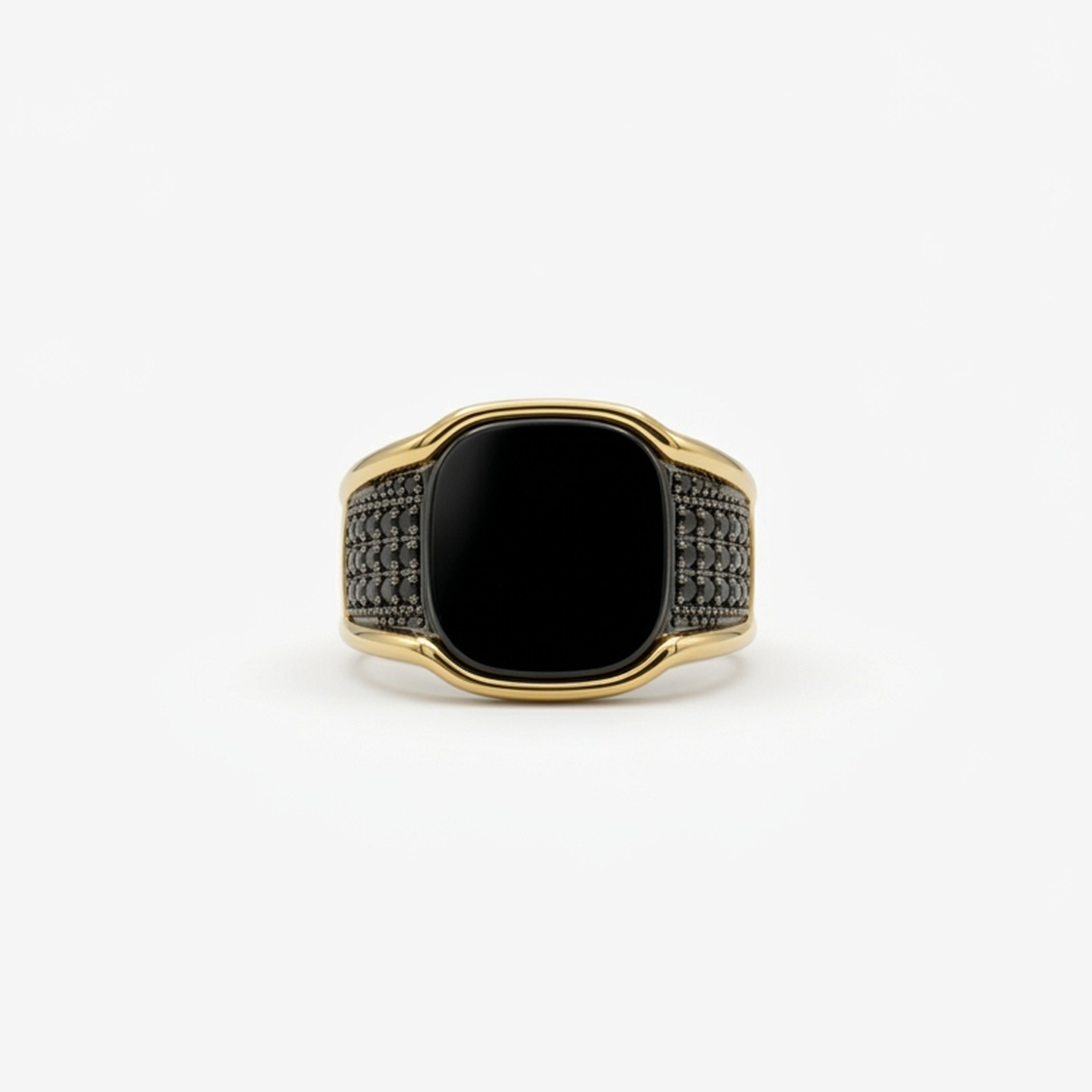 Rhodium plated black onyx ring