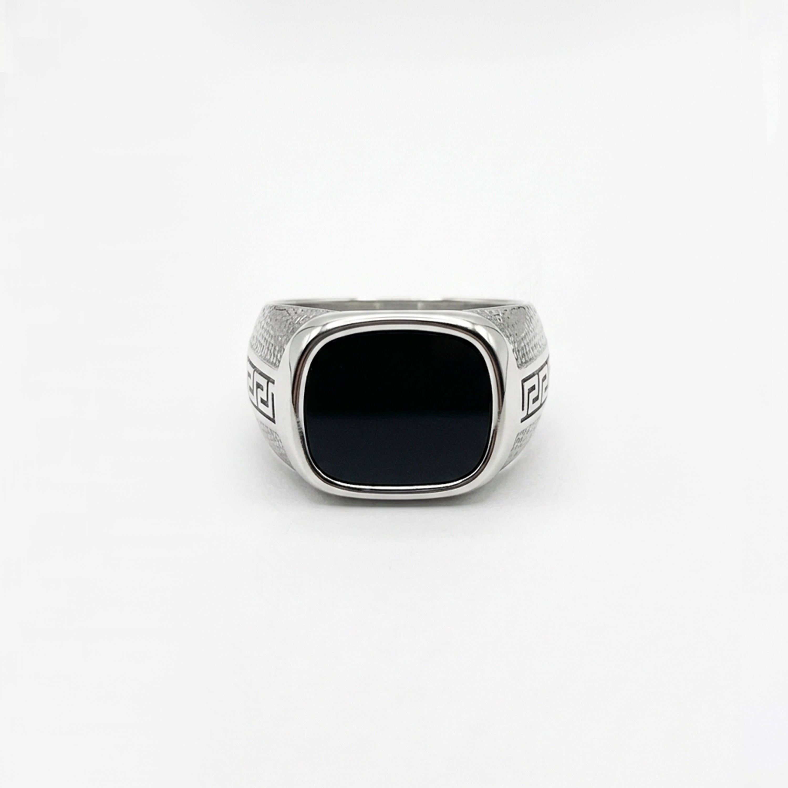 Black Onyx Ring with Greek Key Design