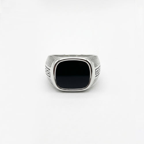 Black Onyx Ring with Greek Key Design